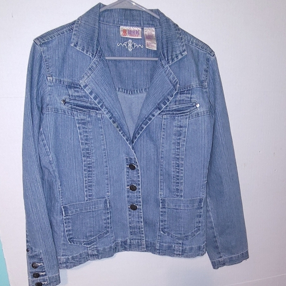 Bill Blass Jeanswear Women M Blue Medium Wash Denim Jeans Jacket Blazer 90s Y2K